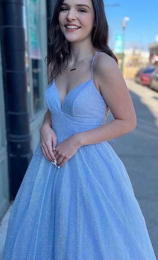 Elegant A-Line Spaghetti Straps V Neck Maxi Long Party Prom Dresses,Evening Gowns,FM130