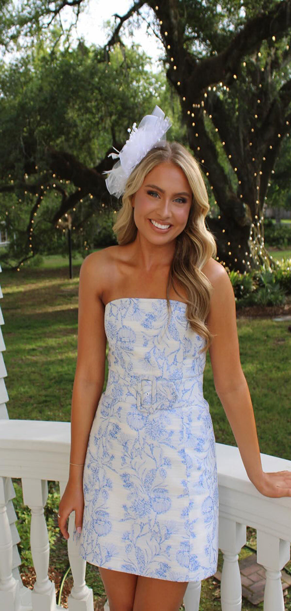 Elegant Embroidered Blue Flower Strapless Popular Short Homecoming Prom Dress, CPH243