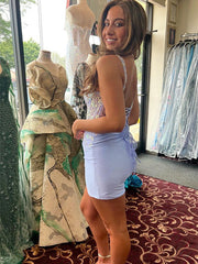 Elegant Purple Mermaid Scoop Lace Popular Short Homecoming Prom Dress, CPH247