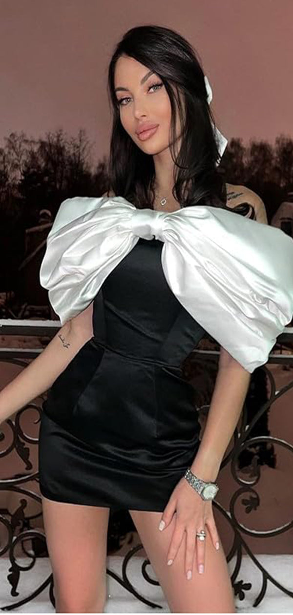 Cute Sheath Off-Shoulder White Bowknot Popular Short Homecoming Prom Dress, CPH252