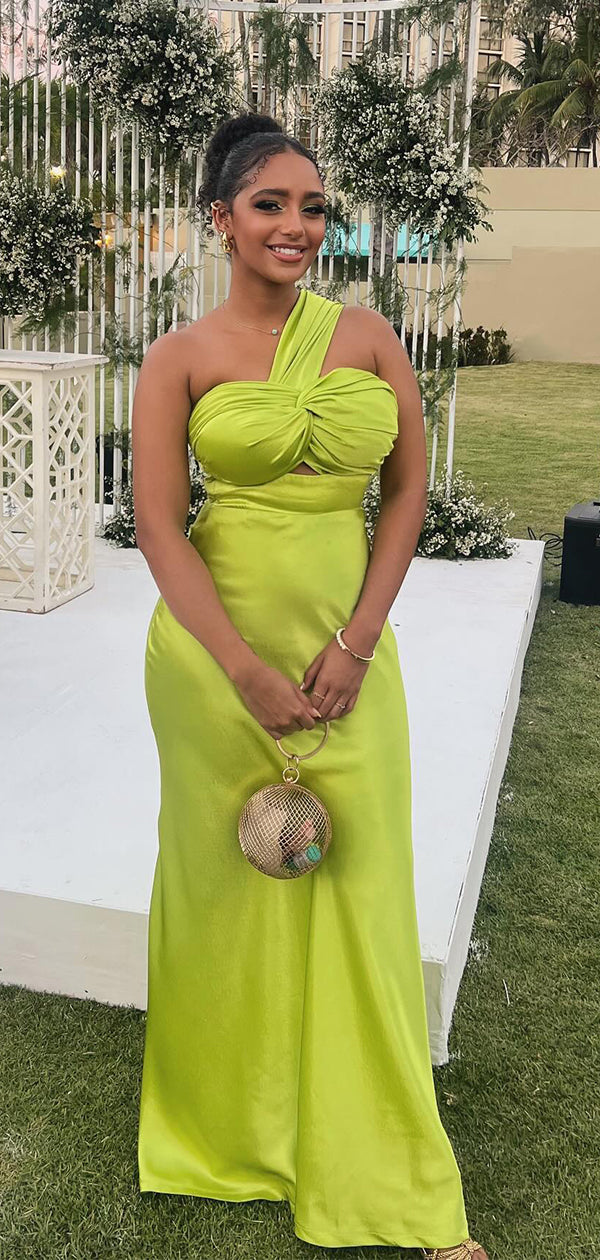 Elegant Lime Green Mermaid One Shoulder Popular Maxi Long Evening Gowns, Formal, Birthday Party, FM437