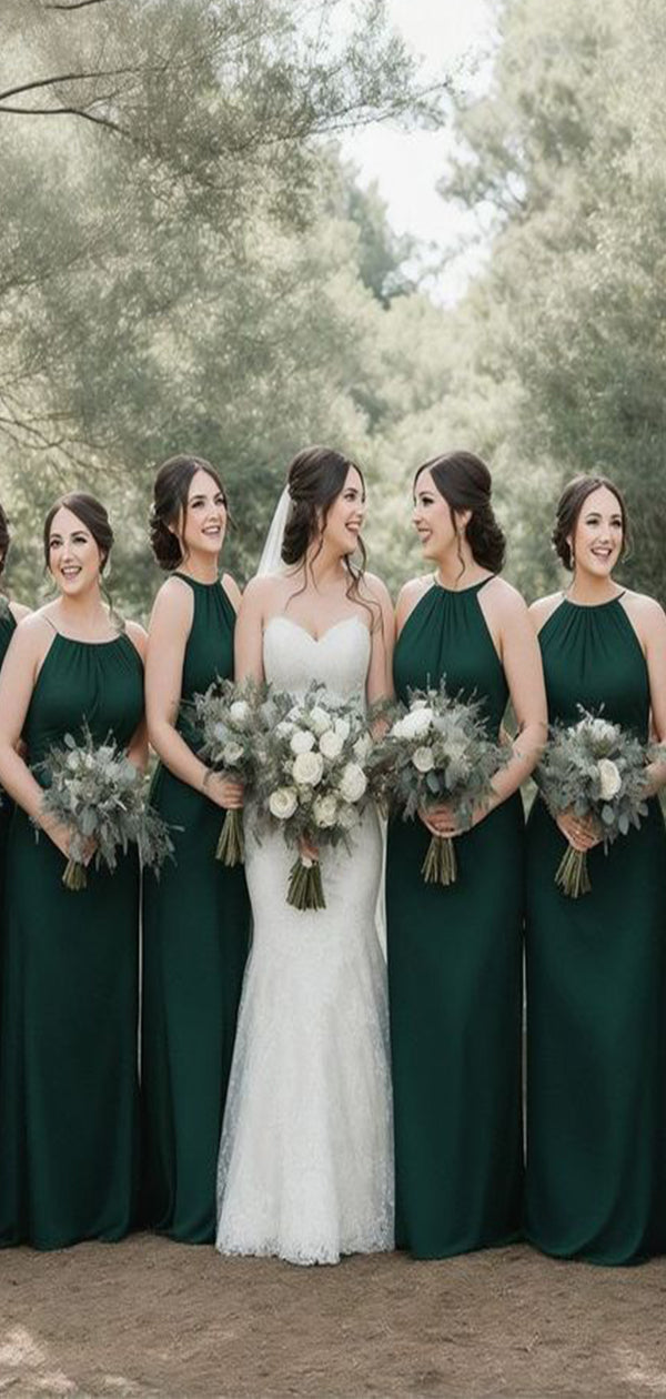 Elegant Green A-Line Halter Sleeveless Dresses for Maid of Honor, Bridesmaid Dresses, CP362