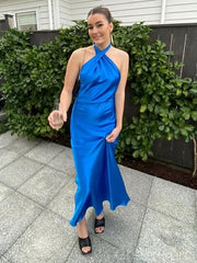 Cute Halter Mermaid Sleeveless Popular Maxi Long Party Prom Dresses, FM633