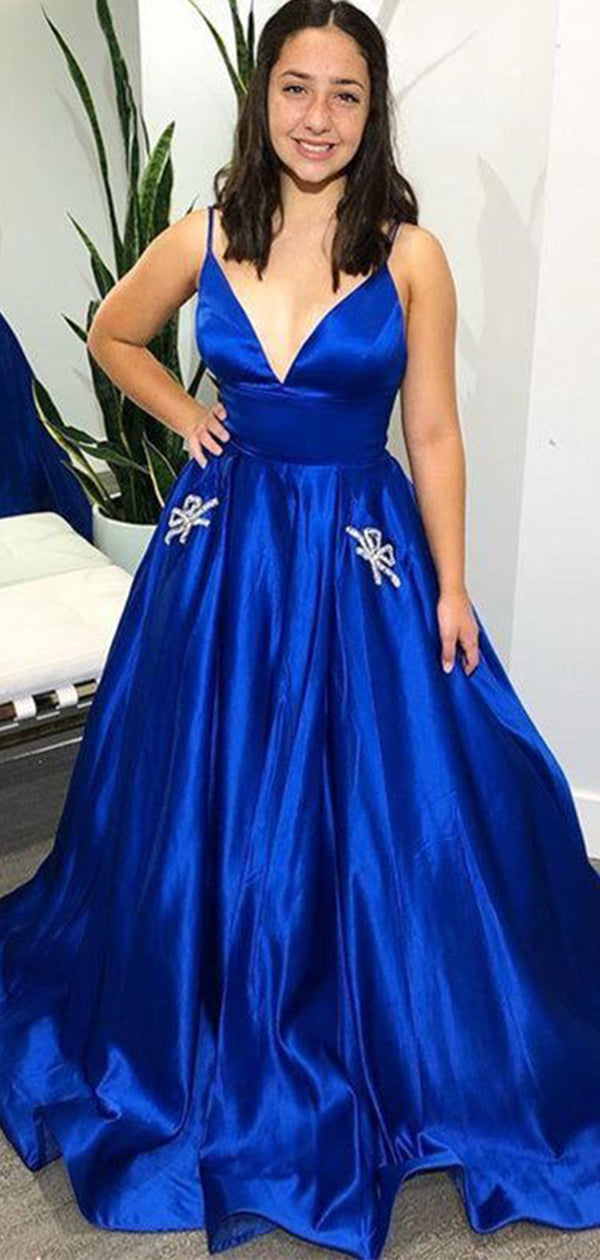 Elegant Blue A-Line Spaghetti Strap Backless Popular Maxi&nbsp;Long Evening Gowns, Formal, Birthday Party, FM480