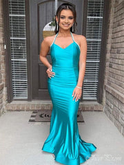 Charming Peacock Mermaid V Neck Halter Maxi Long Party Prom Dresses,Evening Gowns,FM65