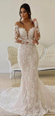 Elegant Sweetheart Mermaid Off Shoulder With Train Lace Popular Long Bridal Dress, Wedding Dresses, CPD194