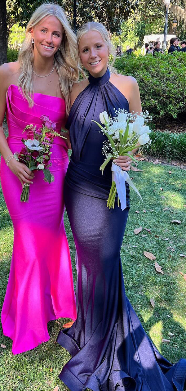 Elegant Blue Halter Mermaid Popular Maxi Long Party Prom Dresses,Evening Dress Online, FM545