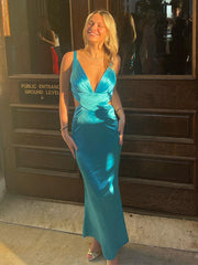 Elegant Blue Spaghetti Strap Mermaid Popular Maxi Long Party Prom Dresses,Evening Dress Online, FM546