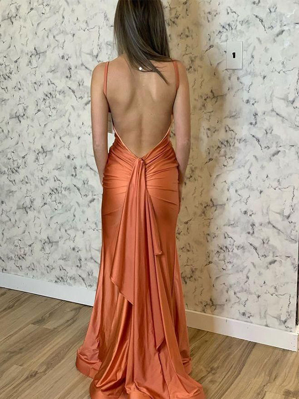 Elegant Orange Spaghetti Strap Mermaid Popular Maxi Long Party Prom Dresses,Evening Dress Online, FM549