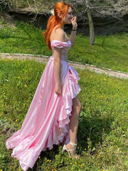 Cute Pink Off Shoulder Mermaid Side Slit&nbsp;Popular Maxi Long Party Prom Dresses,Evening Dress Online, FM554