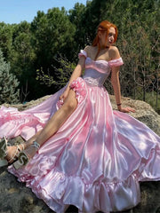 Cute Pink Off Shoulder Mermaid Side Slit&nbsp;Popular Maxi Long Party Prom Dresses,Evening Dress Online, FM554