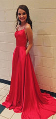 Elegant Red Spaghetti Strap A-Line&nbsp;Popular Maxi Long Party Prom Dresses, FM570