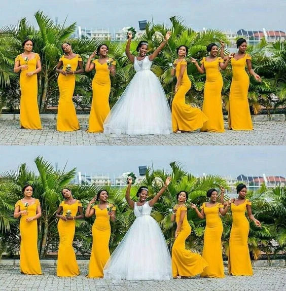 Charming Mermaid V Neck Off Shoulder Cheap Long Wedding Party Bridesmaid Dresses Online, CP105