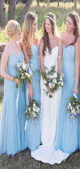 Elegant Sky Blue Mermaid Strapless Cheap Long Wedding Party Bridesmaid Dresses Online, CP112