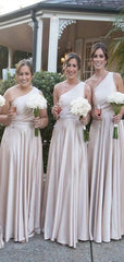 Elegant A-Line One Shoulder Side Slit Cheap Popular Long Wedding Party Bridesmaid Dresses Online, CP165