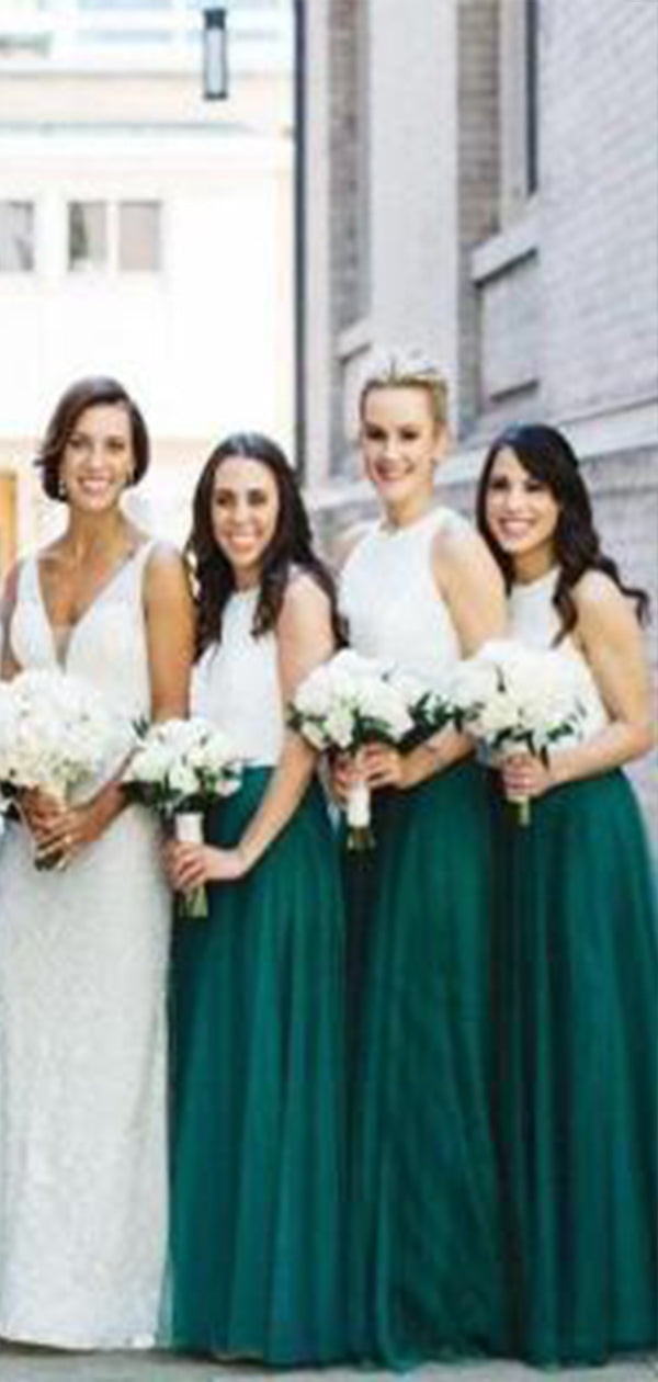 Elegant A-Line Jewel Sleeveless Cheap Popular Long Wedding Party Bridesmaid Dresses Online, CP188