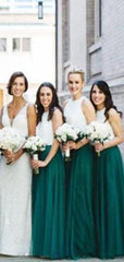 Elegant A-Line Jewel Sleeveless Cheap Popular Long Wedding Party Bridesmaid Dresses Online, CP188
