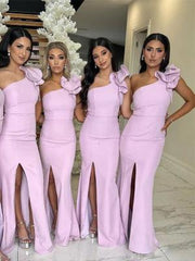 Elegant Mermaid One Shoulder Side Slit Cheap Popular Long Wedding Party Bridesmaid Dresses Online, CP227
