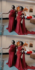 Charming Dark Red Mermaid One Shoulder Sleeveless Cheap Popular Long Wedding Party Bridesmaid Dresses Online, CP243