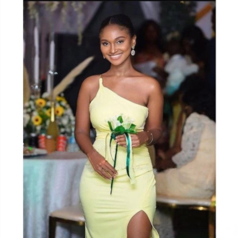 Charming Mermaid One Shoulder Sleeveless Side Slit Cheap Popular Long Wedding Party Bridesmaid Dresses Online, CP283