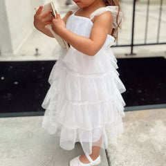 Elegant Cap Shoulder Square Sleeveless Ruffle Long Cheap Flower Girl Dresses, CPF38