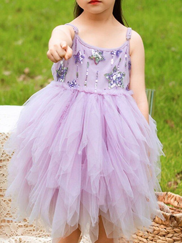 Cute Purple Spaghetti Straps Ruffle Sequin Cheap Flower Girl Dresses, CPF47
