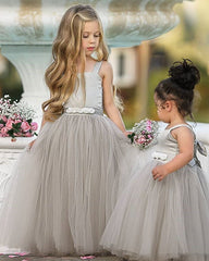 Cute Ball Gown Grey Straps Square Sleeveless Cheap Flower Girl Dresses, Princess Dresses CPF75