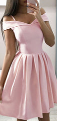 Elegant Pink Spaghetti Straps Off Shoulder Sleeveless Popular Short Homecoming Prom Dress, CPH129