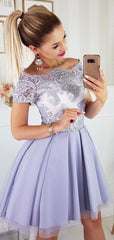 Elegant Purple Sweetheart Sleeveless Applique Popular Short Homecoming Prom Dress, CPH144