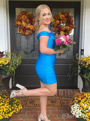 Charming Blue Off Shoulder Strapless Sleeveless Popular Short Homecoming Prom Dress, CPH151