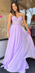Elegant Purple A-line Sweetheart Sleeveless Lace Long Dress, Empire, Evening Gowns, Formal Evening Gowns, FM381