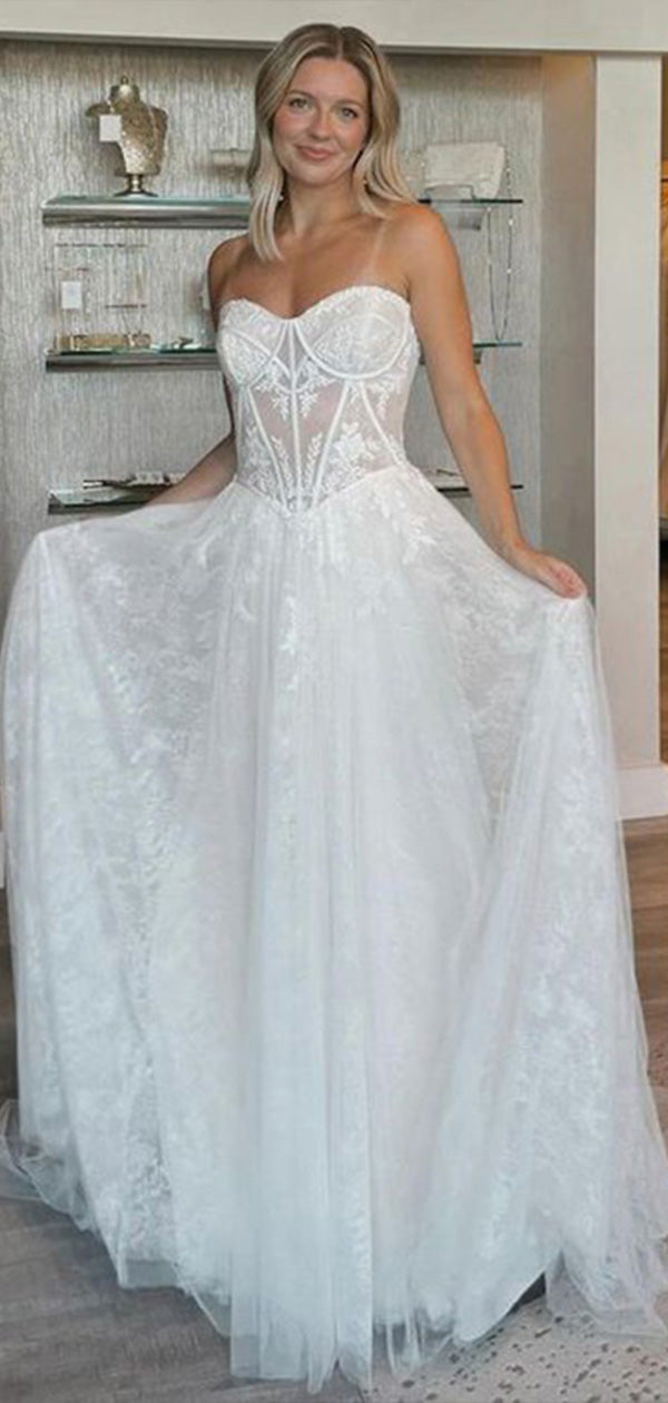 Charming Sweetheart Sleeveless Lace Popular Long Bridal Dress, Wedding Dresses, CPD169
