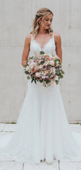 Elegant Spaghetti Straps V Neck Applique Popular Bridal Long Wedding Dresses, CPD022