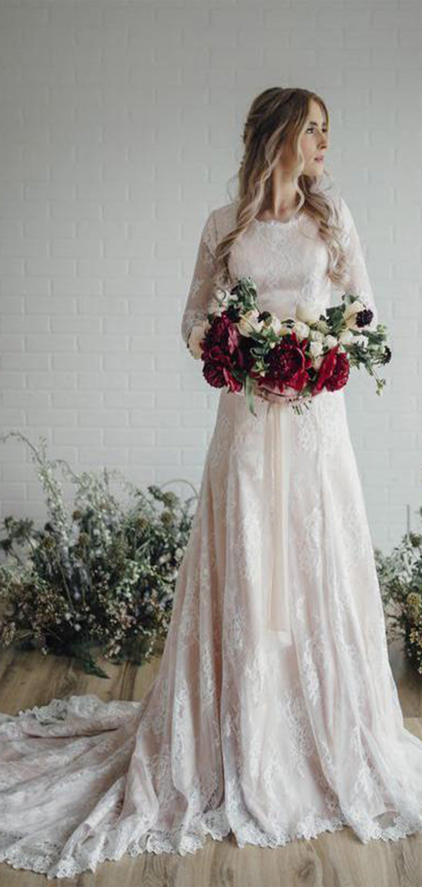 Elegant Jewel Lace With Trailing Applique Popular Bridal Long Wedding Dresses, CPD023