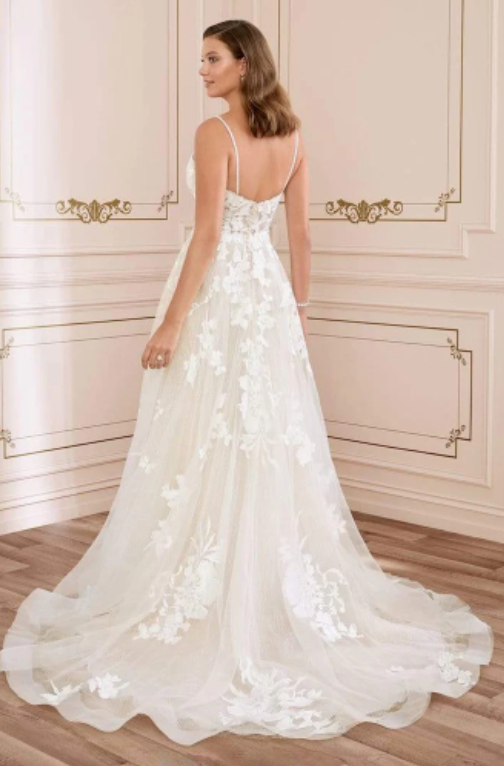 Elegant Spaghetti Straps V Neck Lace Applique Bridal Dress, Wedding Dresses, CPD029